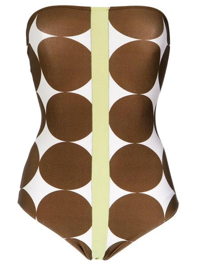 Shop Adriana Degreas Printed Bandeau Swimsuit In White