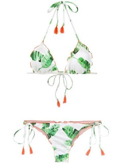 Shop Brigitte Foliage Print Bikini Set In Green