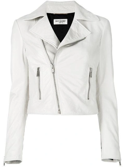 Shop Saint Laurent Cropped-bikerjacke In White