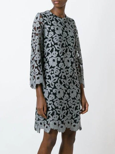 Shop Blumarine Floral Lace Shift Dress In Grey