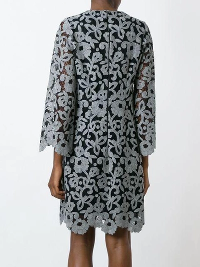 Shop Blumarine Floral Lace Shift Dress In Grey