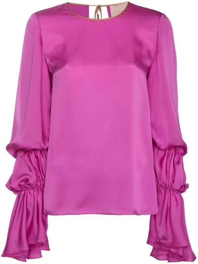 Shop Roksanda Nezu Silk Top With Ruched Sleeves In Pink