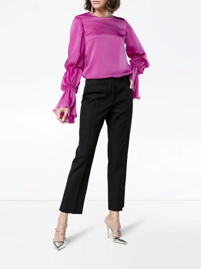 Shop Roksanda Nezu Silk Top With Ruched Sleeves In Pink