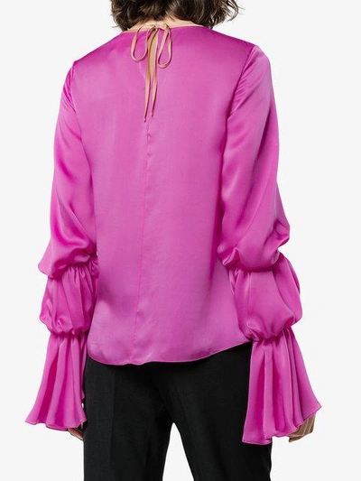 Shop Roksanda Nezu Silk Top With Ruched Sleeves In Pink