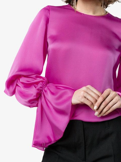 Shop Roksanda Nezu Silk Top With Ruched Sleeves In Pink