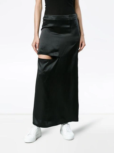 Shop Jw Anderson Long Slit Silk Skirt In Black