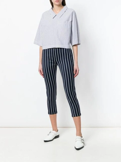 Shop Thom Browne Cropped Striped Trousers In Blue