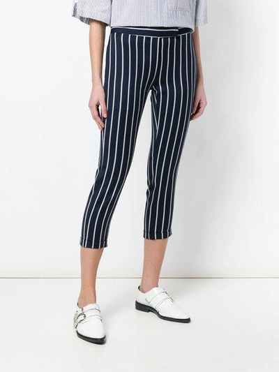 Shop Thom Browne Cropped Striped Trousers In Blue