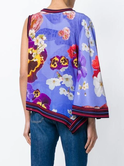 Shop Roberto Cavalli Asymmetric Floral Top In Blue