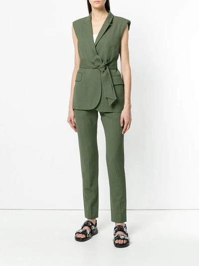 Shop Noon By Noor Belted Sleeveless Wrap Jacket In Green