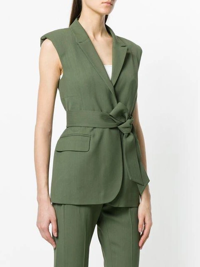 Shop Noon By Noor Belted Sleeveless Wrap Jacket In Green