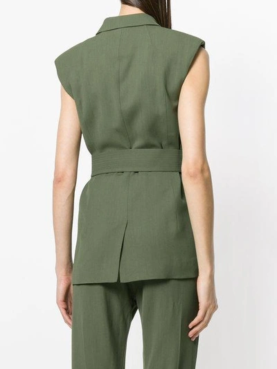 Shop Noon By Noor Belted Sleeveless Wrap Jacket In Green