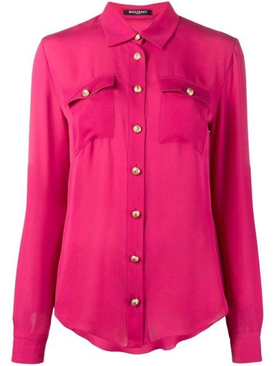 Shop Balmain Long Sleeve Blouse - Pink