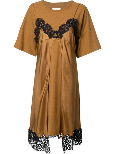 Shop Maison Margiela Lace Slip Layered T-shirt Dress - Brown