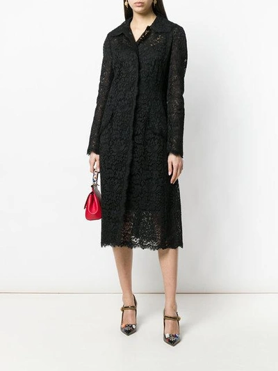 Shop Dolce & Gabbana Lace Shirt Dress In Black