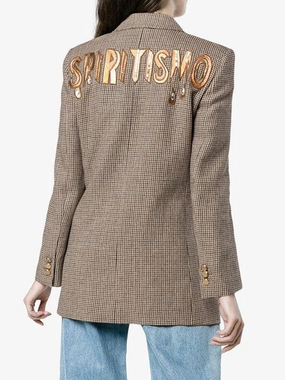 Shop Gucci Houndstooth Linen Jacket With Back Patch In Brown