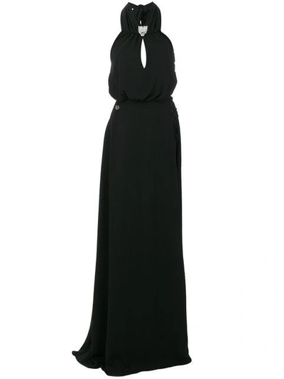 Shop Philipp Plein Embellished Panther Halterneck Dress - Black