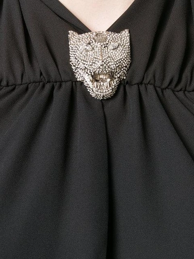 Shop Philipp Plein Embellished Panther Halterneck Dress - Black