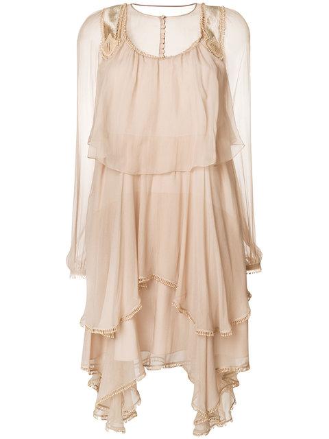 ChloÉ Ruffled Chiffon Mini Dress In Neutrals | ModeSens