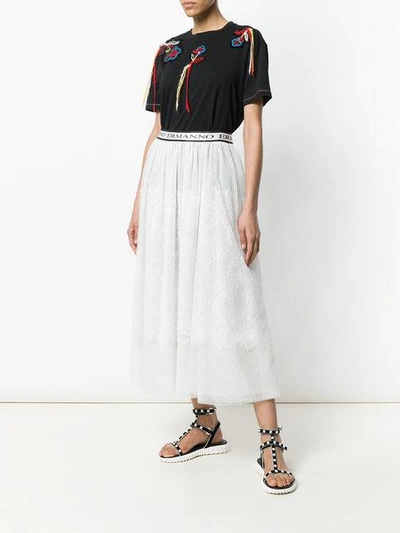 Shop Ermanno Ermanno Logo-waistband Lace Maxi Skirt - White