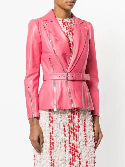 Shop Alexander Mcqueen Belted Biker Jacket - Pink