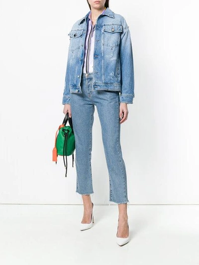 Shop Versace Printed Denim Jacket In Blue