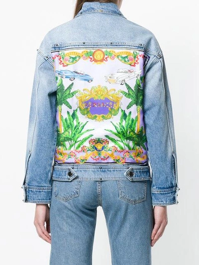 Shop Versace Printed Denim Jacket In Blue