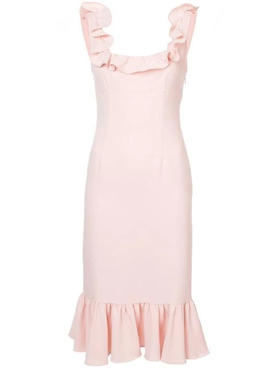 Shop Cinq À Sept Frill Neck Knitted Dress In Pink & Purple