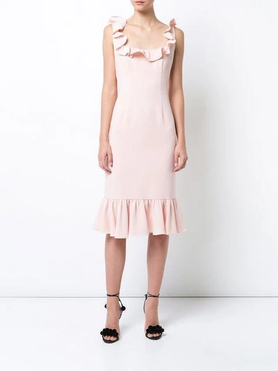 Shop Cinq À Sept Frill Neck Knitted Dress In Pink & Purple