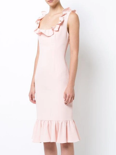 Shop Cinq À Sept Frill Neck Knitted Dress In Pink & Purple