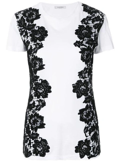 Shop Valentino Lace Panelled T-shirt In White