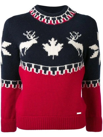 Shop Dsquared2 Fairisle Reindeer Intarsia Sweater - Blue