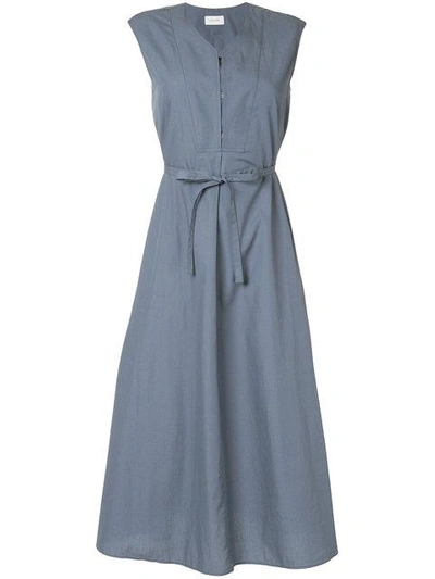 Shop Lemaire Belted Flared Midi Dress In Blue