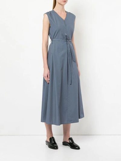 Shop Lemaire Belted Flared Midi Dress In Blue