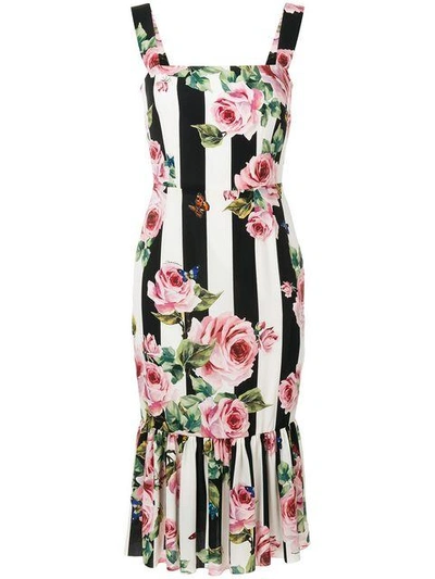 Shop Dolce & Gabbana Striped Rose Print Dress