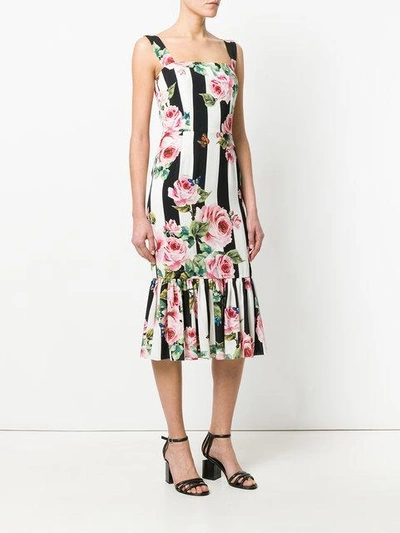 Shop Dolce & Gabbana Striped Rose Print Dress