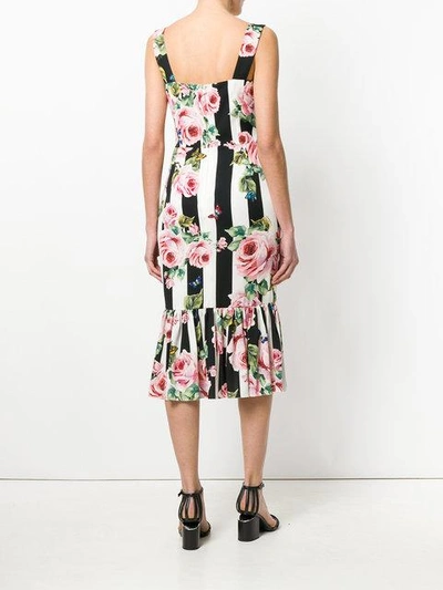 Shop Dolce & Gabbana Striped Rose Print Dress