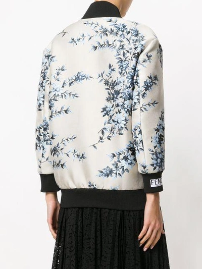 Shop Fendi Embroidered Floral Bomber Jacket In Blue