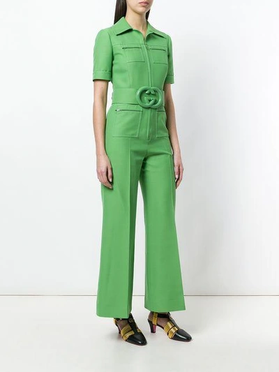 Shop Gucci Belted Cady Jumpsuit In Green