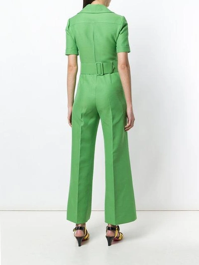 Shop Gucci Belted Cady Jumpsuit In Green