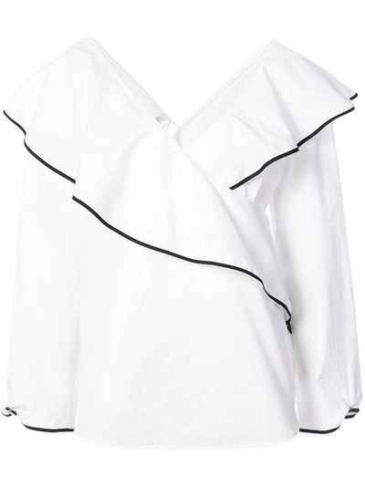 Shop Diane Von Furstenberg Ruffled Wrap Top In White