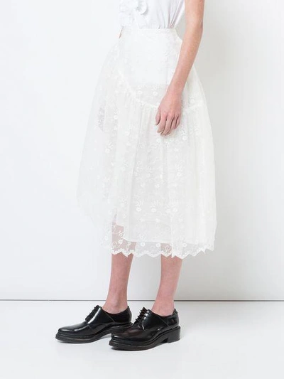Shop Simone Rocha Floral Embroidered Midi Skirt - White