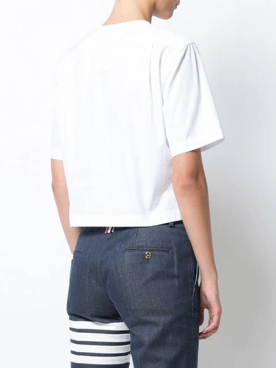 Shop Thom Browne Short Sleeve Cropped Button Down Shirt With Grosgrain Placket In Egyptian Cotton Poplin