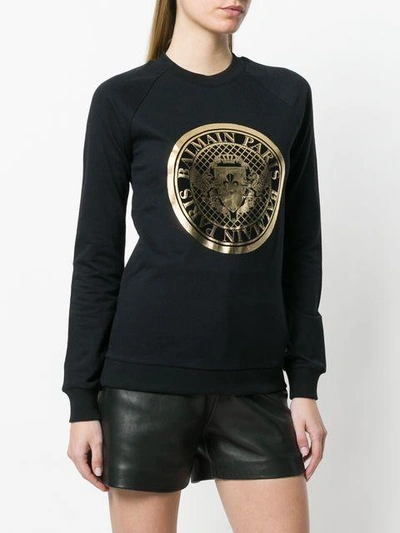Shop Balmain Logo Medallion Sweatshirt - Black