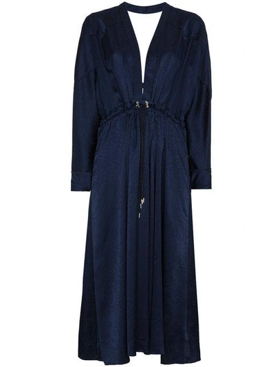 Shop Jonathan Simkhai Santiago Silk Jacquard V Neck Dress In Blue