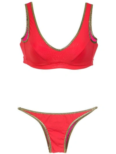 Shop Amir Slama Gold-tone Trimming Bikini Set In Red