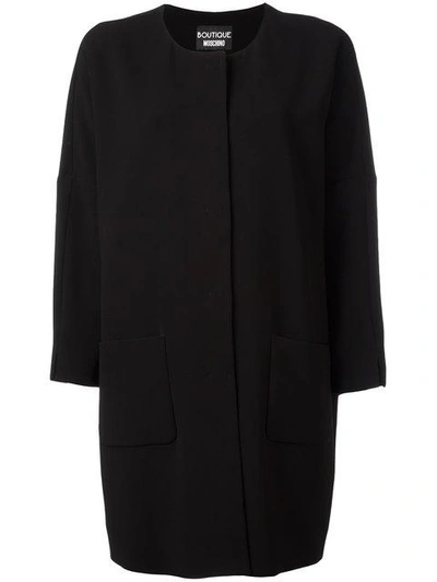 Shop Boutique Moschino Three-quarters Sleeve Boxy Coat In Black