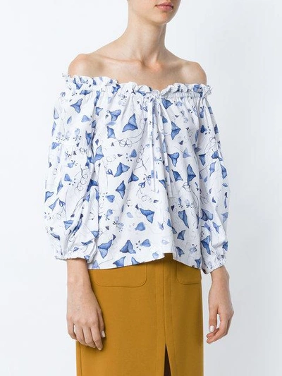 Shop Isolda Lotus Off The Shoulder Printed Blouse In White