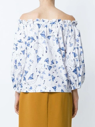 Shop Isolda Lotus Off The Shoulder Printed Blouse In White