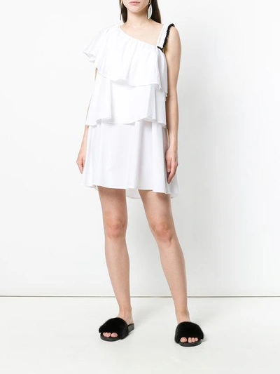 Shop Au Jour Le Jour Tiered Asymmetric Ruffle Dress - White